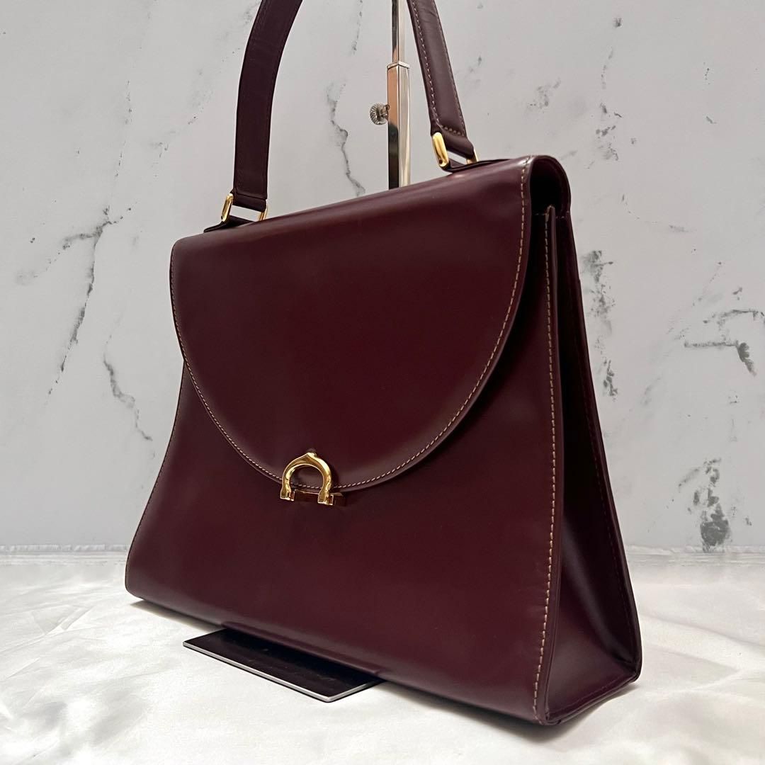 極美品✨カルティエ マストライン ハンドバッグ レザー ギャランティ付 ボルドー ◇極美品◇カルティエ マストライン ハンドバッグ ボルドー×ゴールド