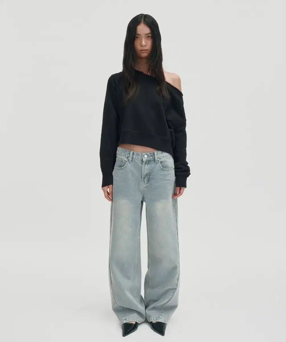 SUADE スウェード ショルダー クルーネック グレー ブラック