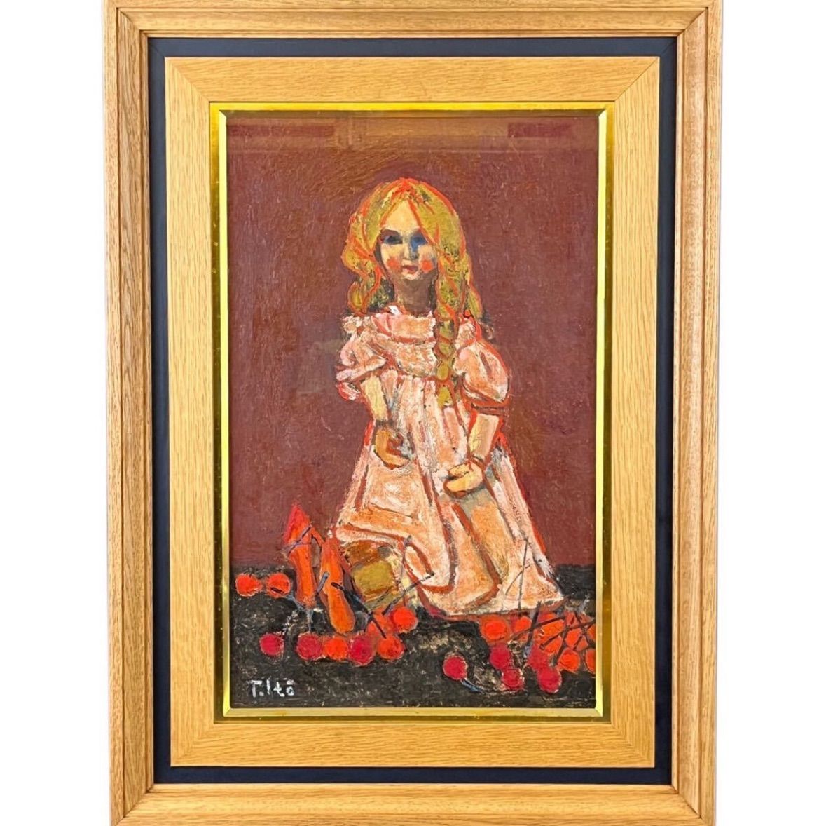 伊藤継郎 人形とサクランボ 油彩 M 10号 共シール 取扱 物故巨匠 元京都市立美術大学教授 師 赤松麟作