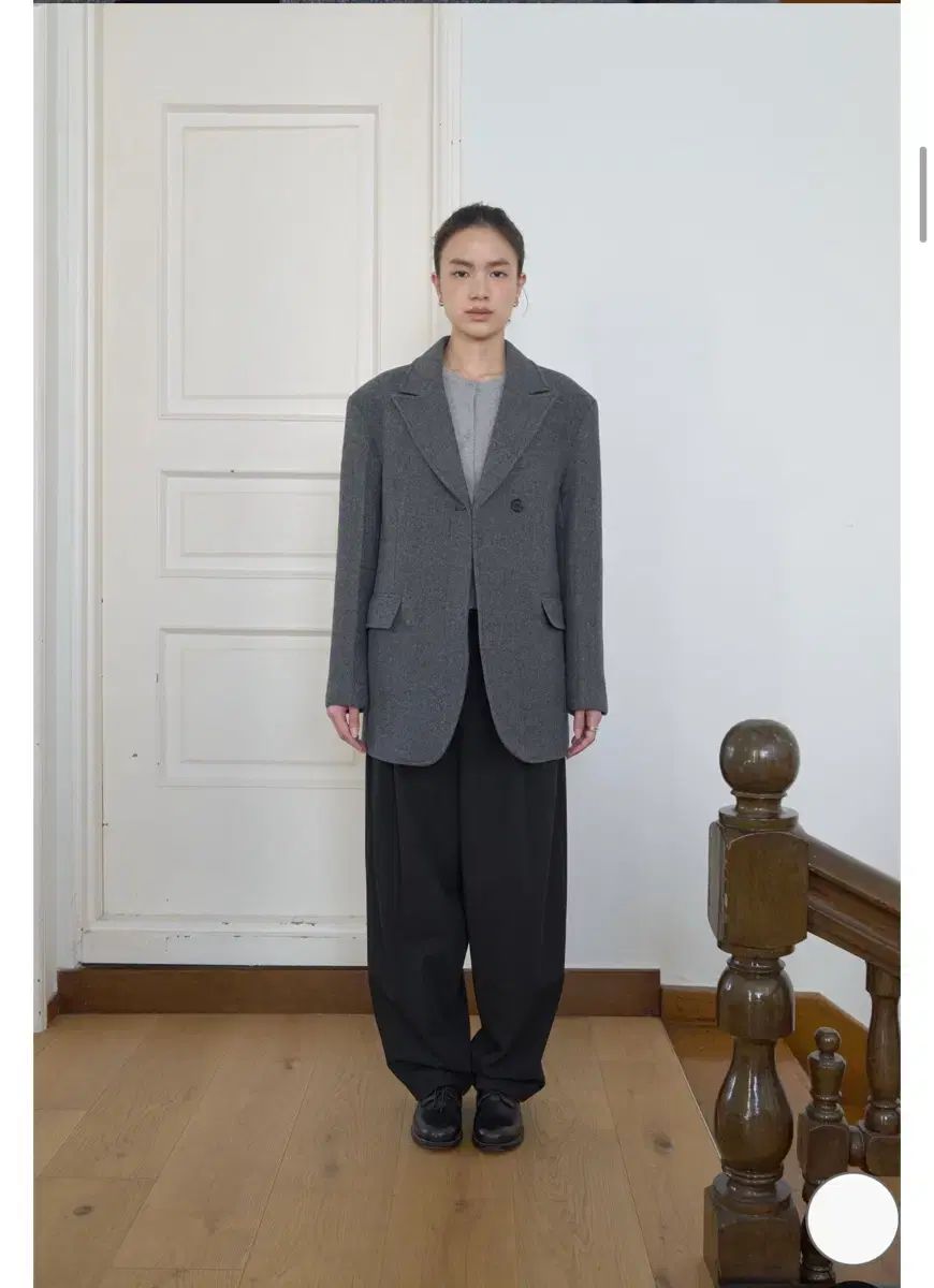 麻ジョーヌ ウール ダブル ハーフ コート ジャケット グレー ヘリンボーン