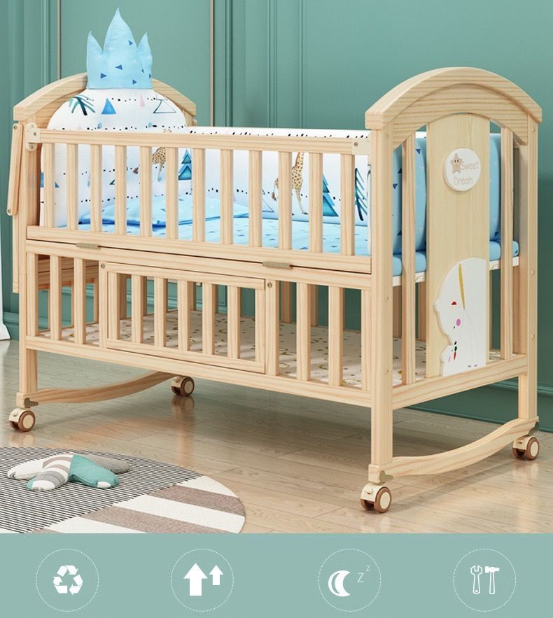 大好評 ベビー ベッド 木製 すのこ 高さ調節 ベビー用品 孫 出産祝い 添い寝 ゆりかご 子供用 新生児 赤ちゃん かや 蚊帳 キャスター付 ハイ タイプ