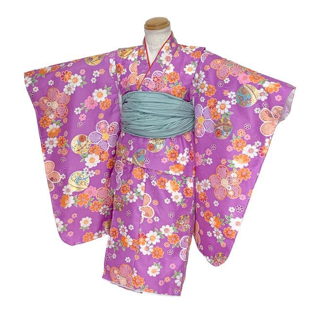 七五三 お正月 ひな祭りに 3歳女の子着物(揚げ加工済み)＆兵児帯セット