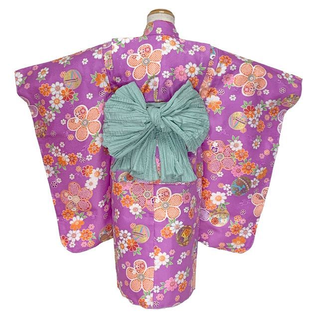 七五三 お正月 ひな祭りに 3歳女の子着物(揚げ加工済み)＆兵児帯セット
