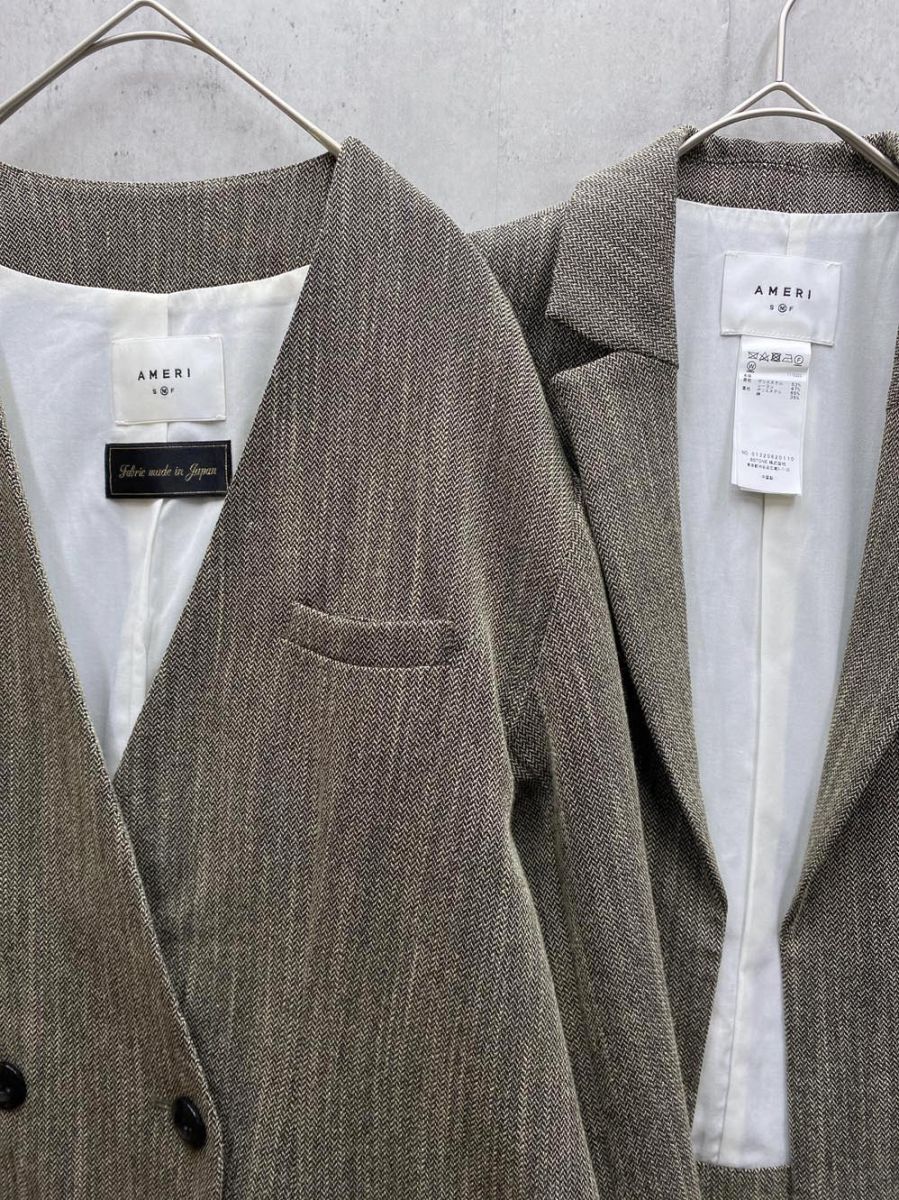 Ameri VINTAGE アメリヴィンテージ CONVERTIBLE HERRINGBONE JACKET ノー ベスト セット sizeM 茶 メンズ