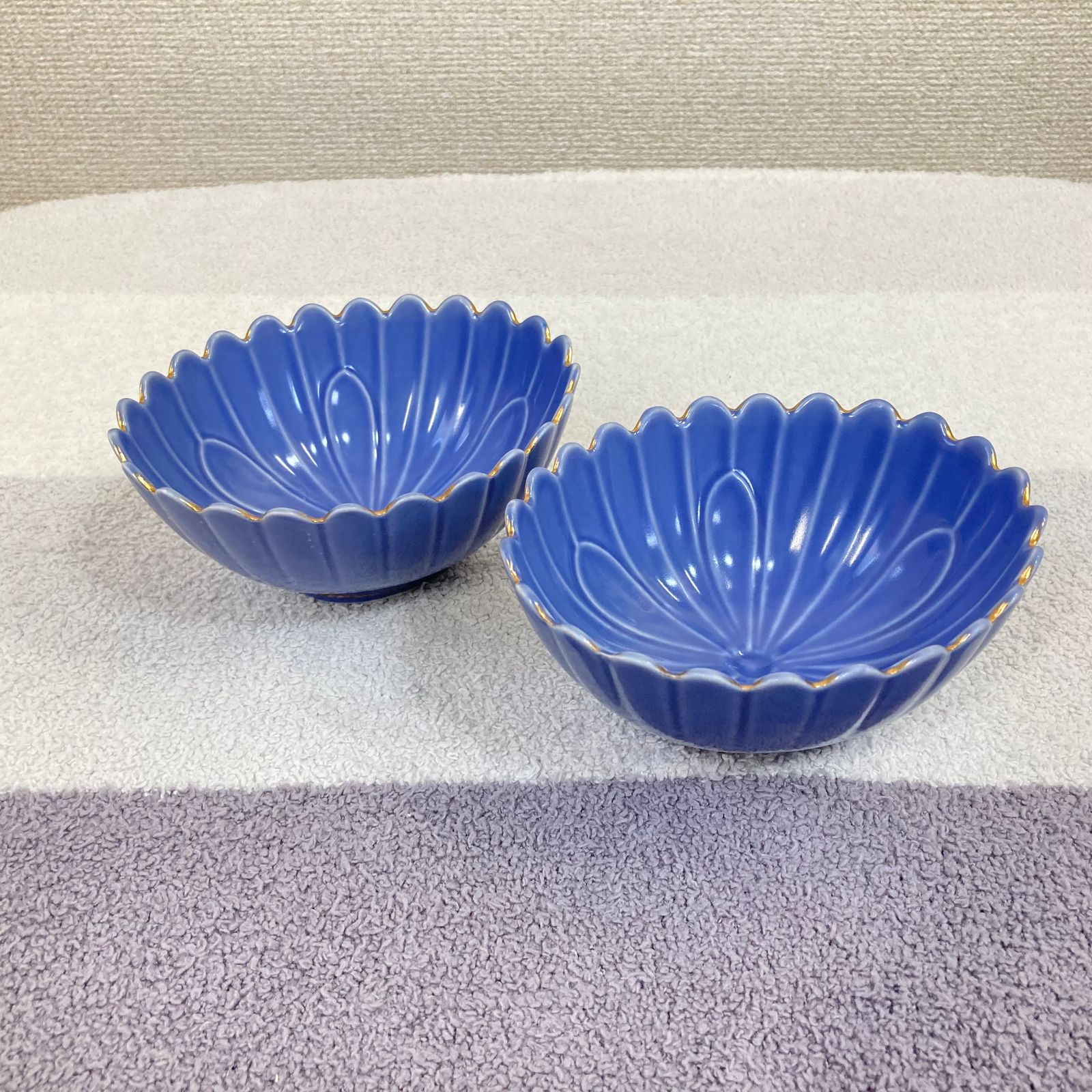 錦右衛門窯】中鉢 有田焼 食器 青 セット まとめ売り 波型 金彩 中鉢