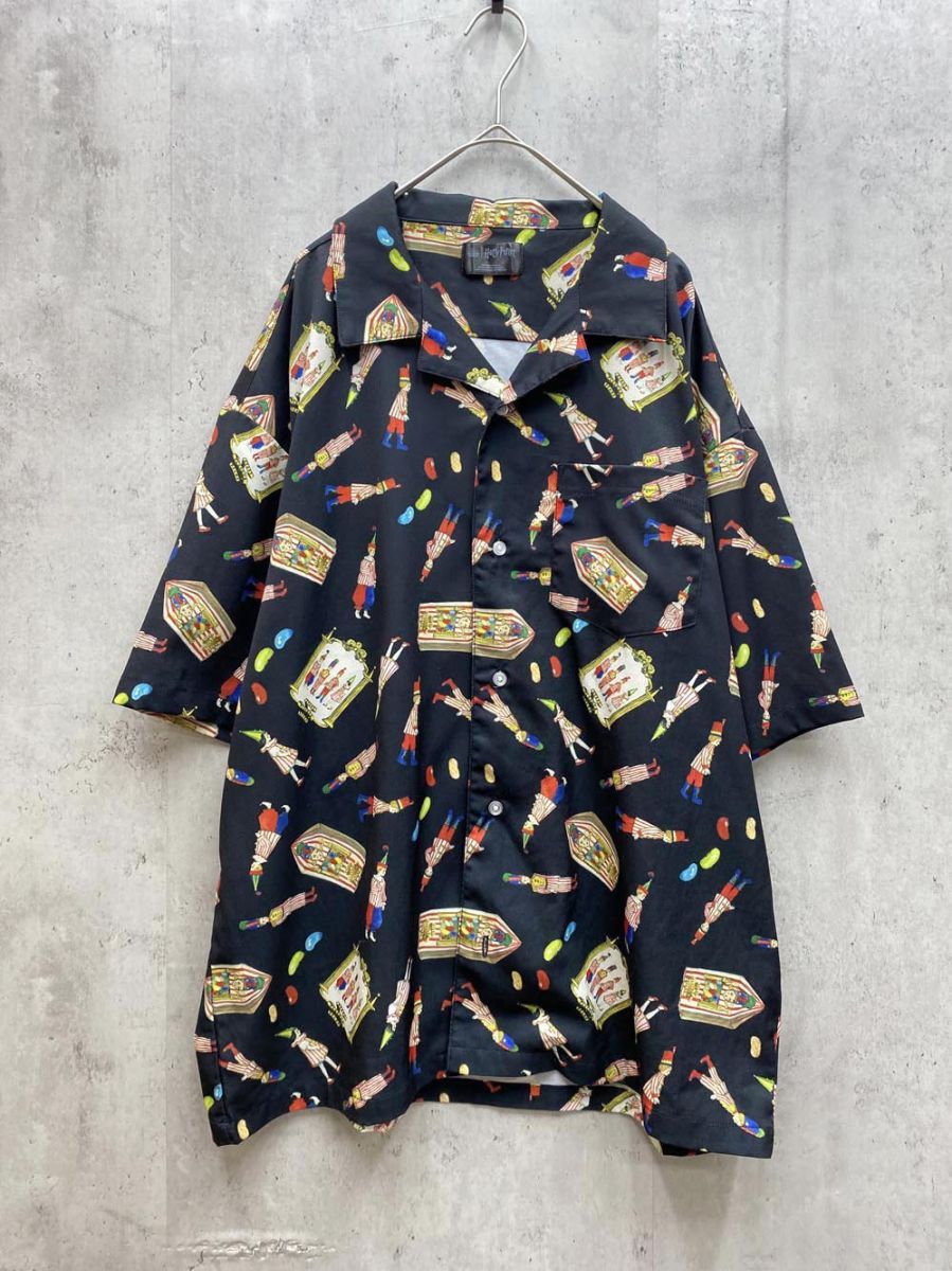 Harry Potter ハリーポッター アロハ ハニーデュークス柄 百味ビーンズ 半袖 シャツ sizeF 黒 メンズ