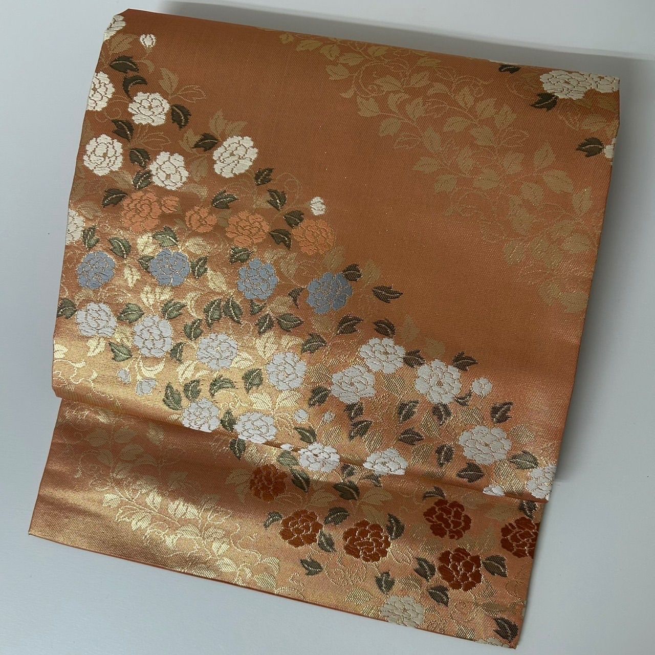 名古屋帯 正絹 花唐草 美しい加工 九寸 MA-1600 - メルカリ