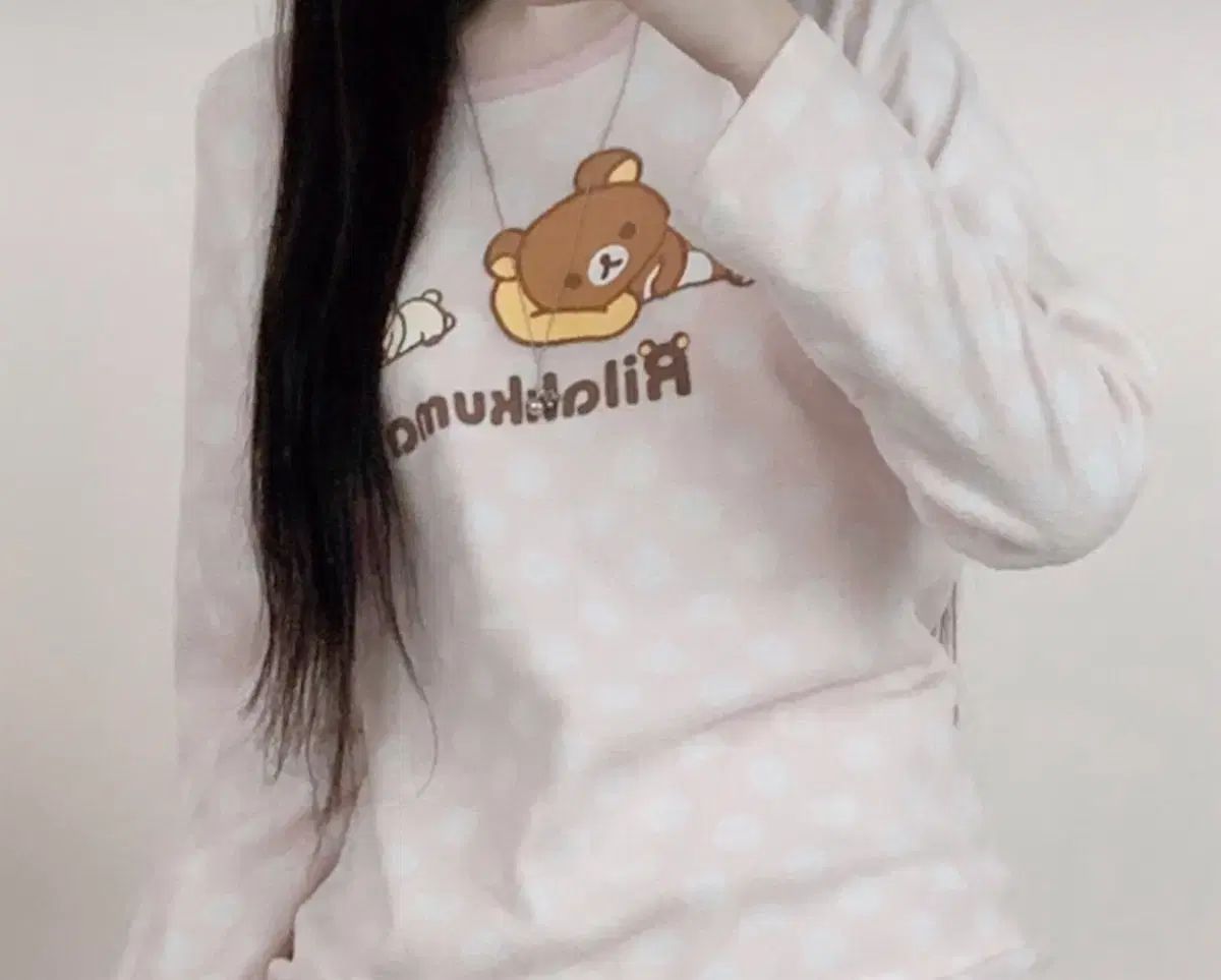 リラックマ いちごミルク ピンク ドット フリースTシャツ パジャマ