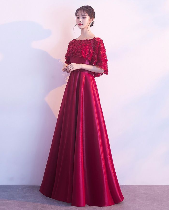M ワインレッド パーティードレス ロングドレス 演奏会 韓国 ぽっちゃり 編み上げタイプ 舞踏会 披露宴 司会者 20代 30代 レース 成人式 da 553 ze