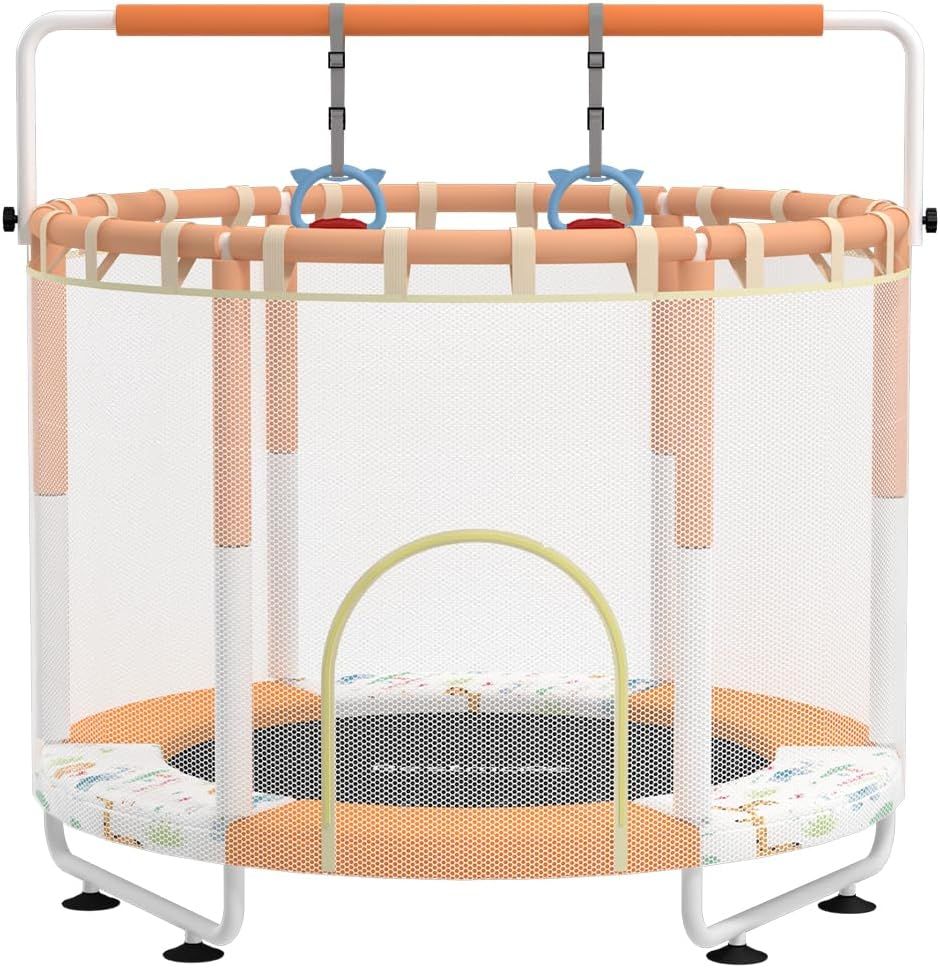 開封済 ♥品 LEJUMP 子供用トランポリン オレンジ 直径140 cm 静音設計 耐荷重50 KG 飛び出し防止安全保護ネット付き 家庭用