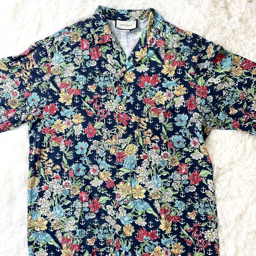 グッチ GUCCI アロハシャツ 花柄 碇 半袖 メンズ Lサイズ