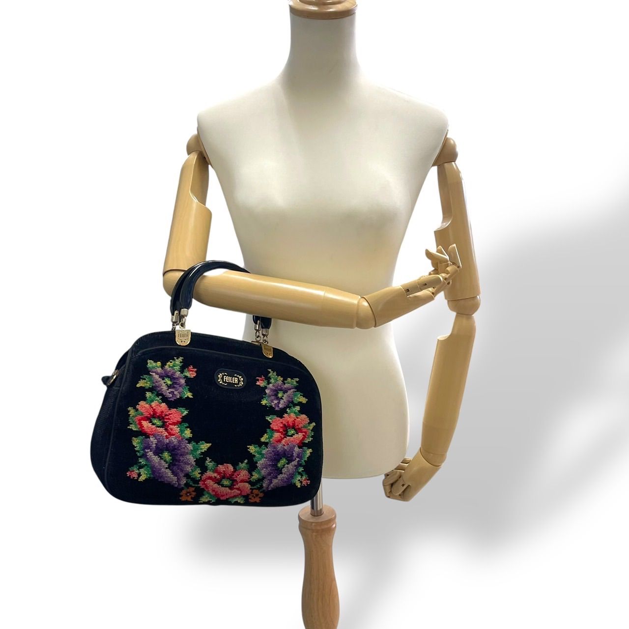 美品 FEILER フェイラー ハンドバッグ 3層 花柄 定番デザイン フラワー