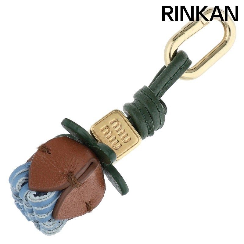 ミュウミュウ 5 ID 010 レザー マイクロトリック フラワーモチーフチャーム メンズ