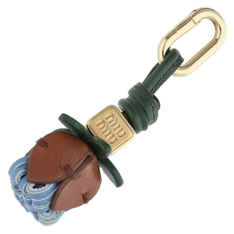 ミュウミュウ 5 ID 010 レザー マイクロトリック フラワーモチーフチャーム メンズ