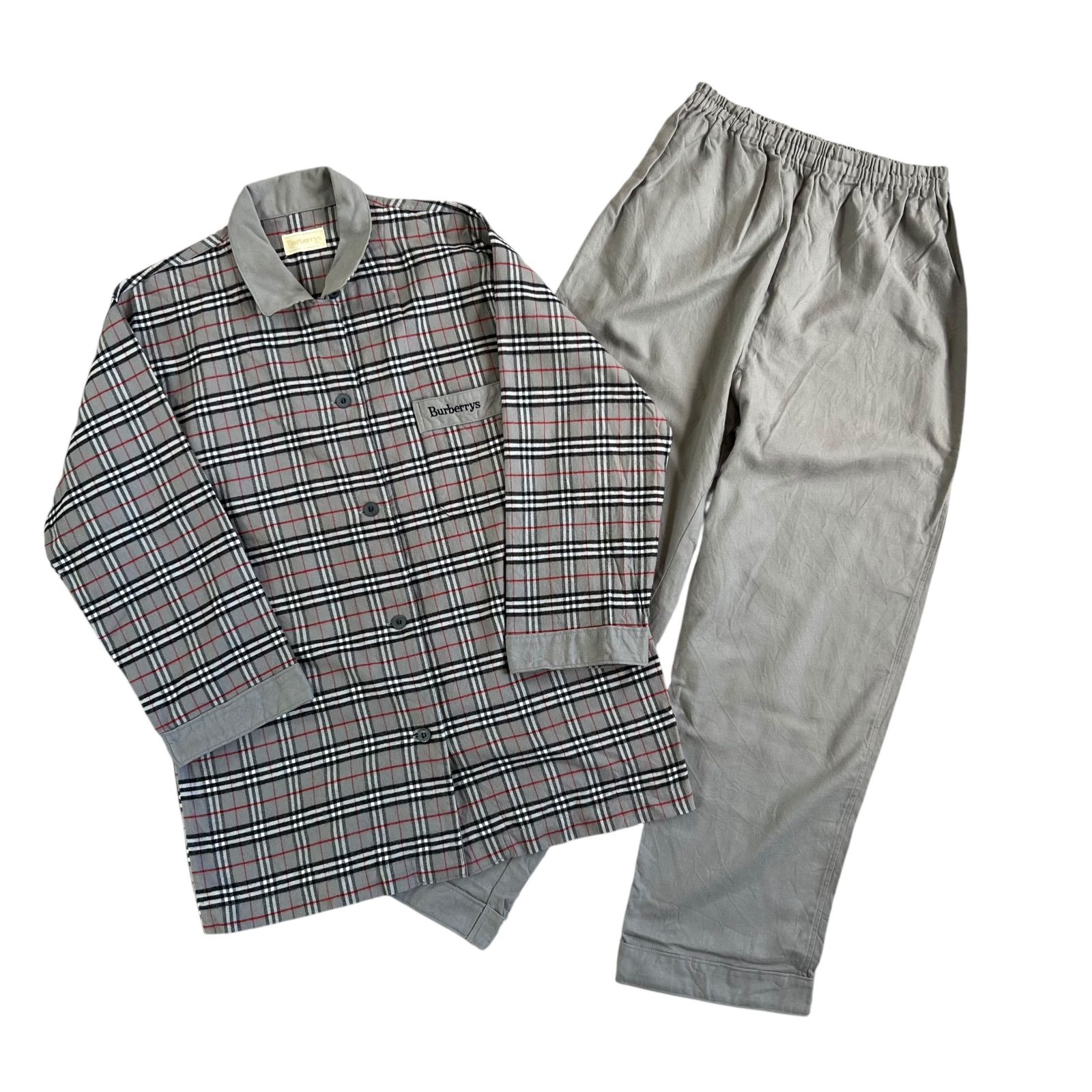 90 s Burberry バーバリーズ ノヴァチェック ルームウェア セットアップ グレー コットン Mサイズ ユニセックス