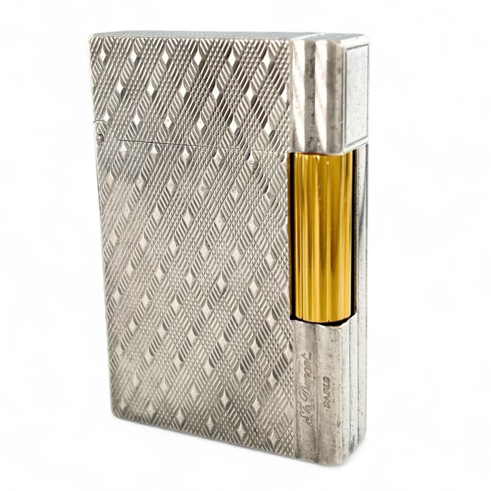 Dupont デュポン ギャッツビー ダイヤモンド柄 ローラー式 喫煙具 ガスライター シルバー ゴールド フランス製 メンズ 着火 済み