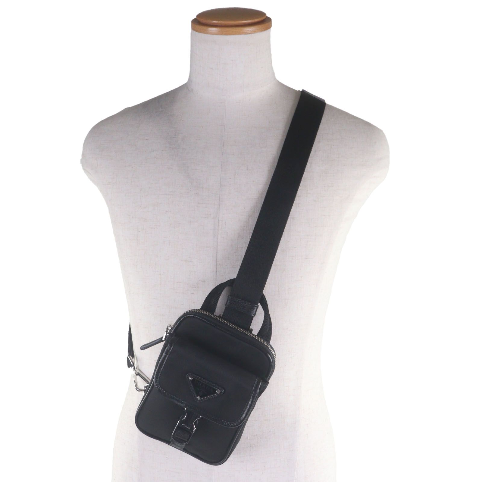 極美品▽PRADA プラダ 2ZH194 サフィアーノレザー ナイロン Re-Nylon