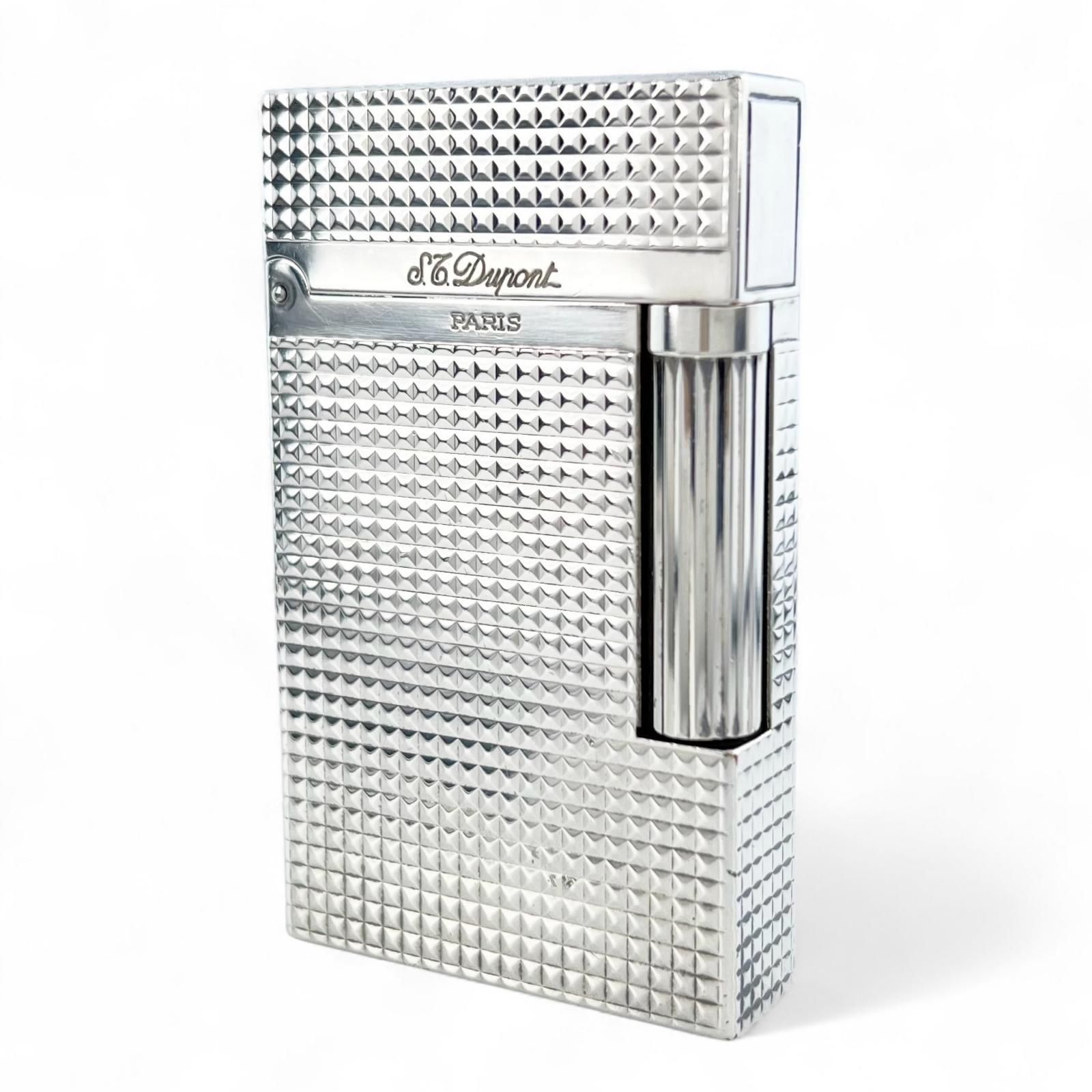 Dupont デュポン ライン2 ヴァーティカルライン ダイヤモンドヘッド ローラー式 ガスライター シルバー フランス製 メンズ 着火 済み