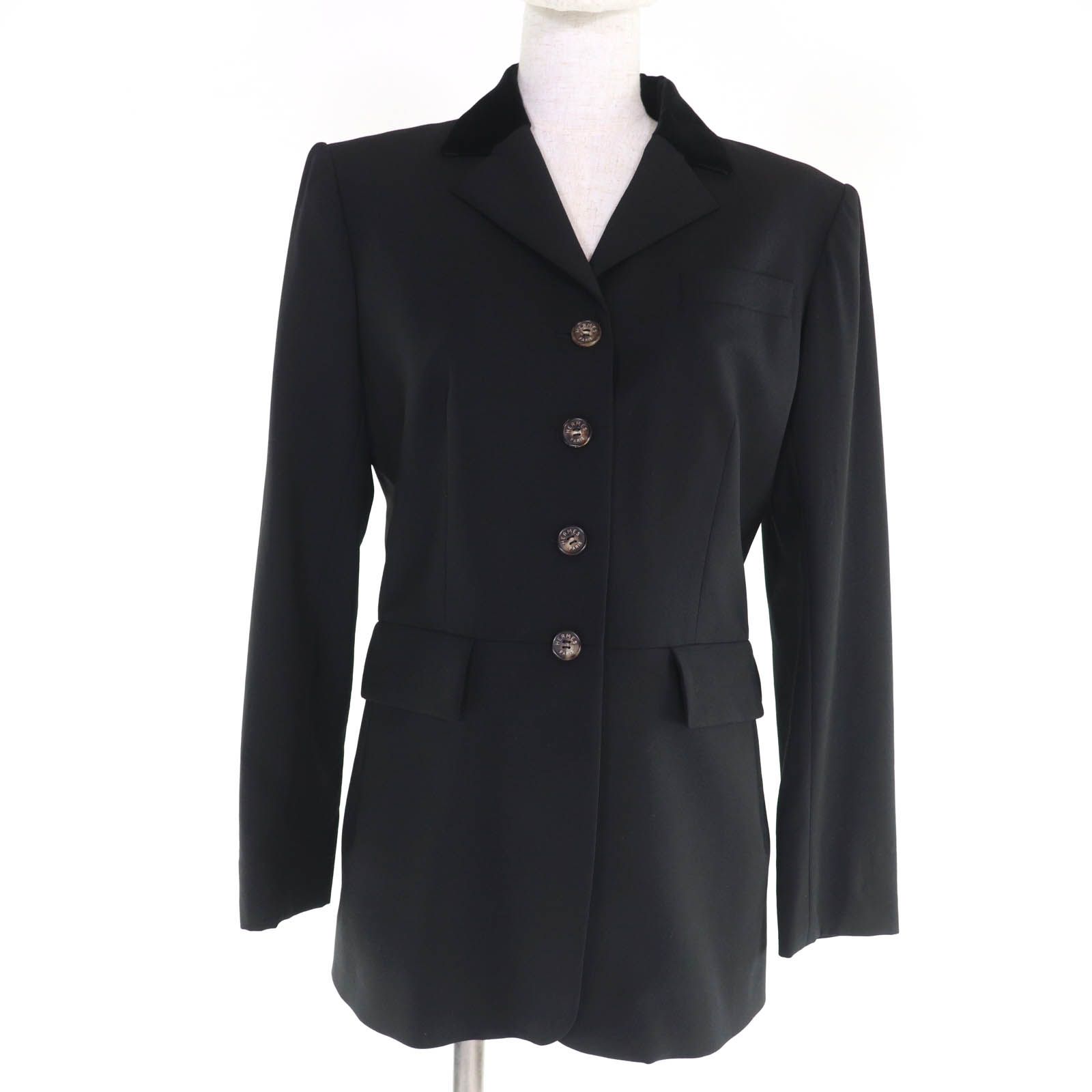 極美品☆HERMES エルメス ウール 裏地ロゴデザイン セリエボタン 乗馬