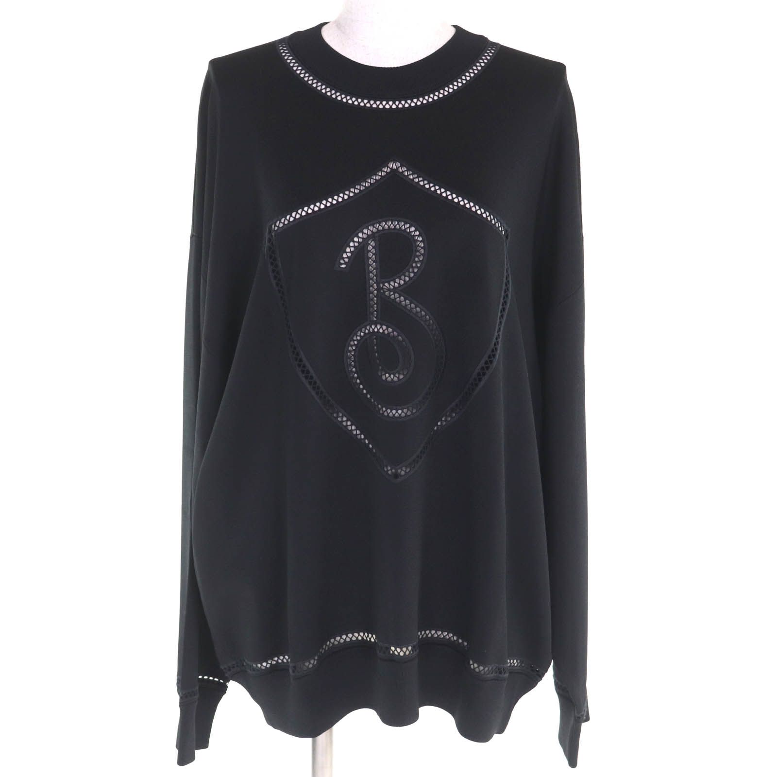 ♥品 バーバリー 8066269 ロゴデザイン ドロップショルダー オーバーサイズ カットソー スウェットシャツ ブラック M レディース