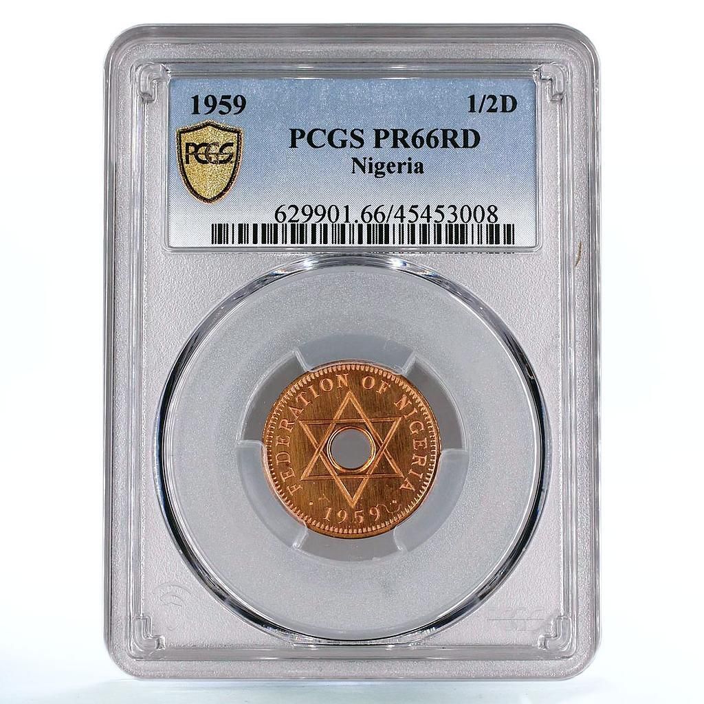 ナイジェリア 1 2 ペニー 国貨幣 デイビッズスター PR 66 PCGS ブロンズコイン 1959年