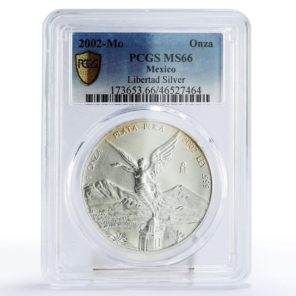 メキシコ 1オンザ・リベルタッド 独立の天使 MS66 PCGS 銀貨 2002