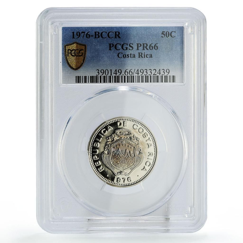 コスタリカ 50センティモ 通常貨幣 BCCR KM 189 3 PR 66 PCGS CuNi コイン 1976年
