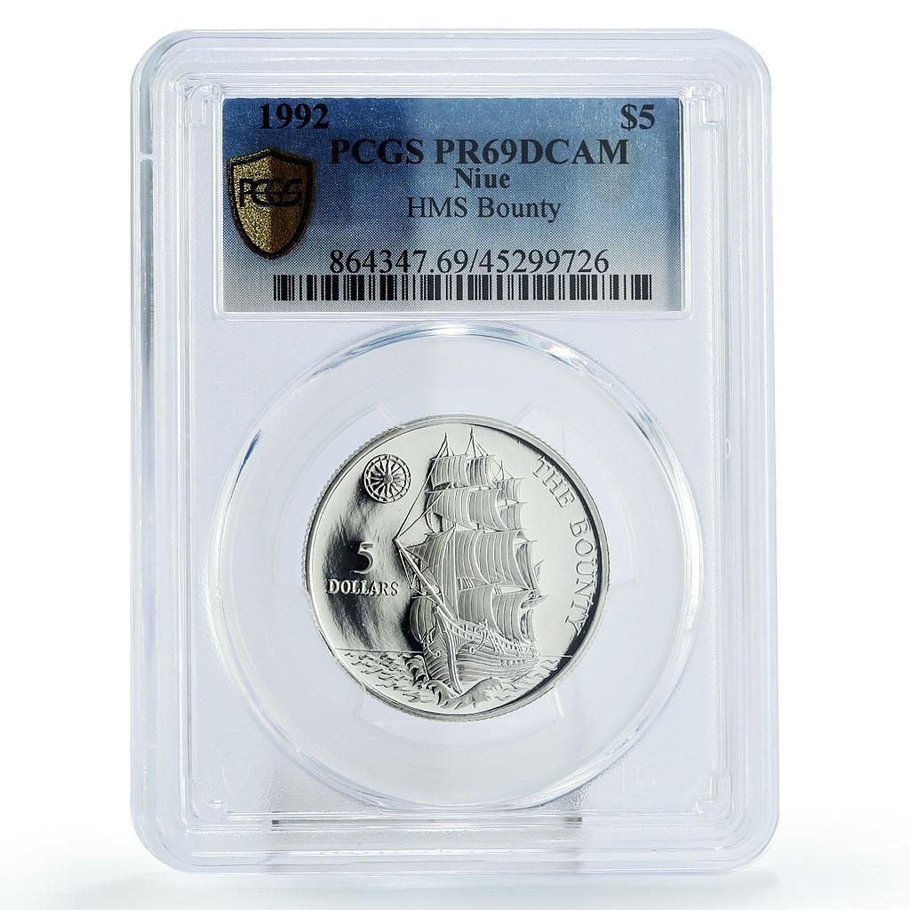 ニウエ 5ドル HMS バウンティ号 クリッパー シーファリング PR 69 PCGS 銀貨 1992年