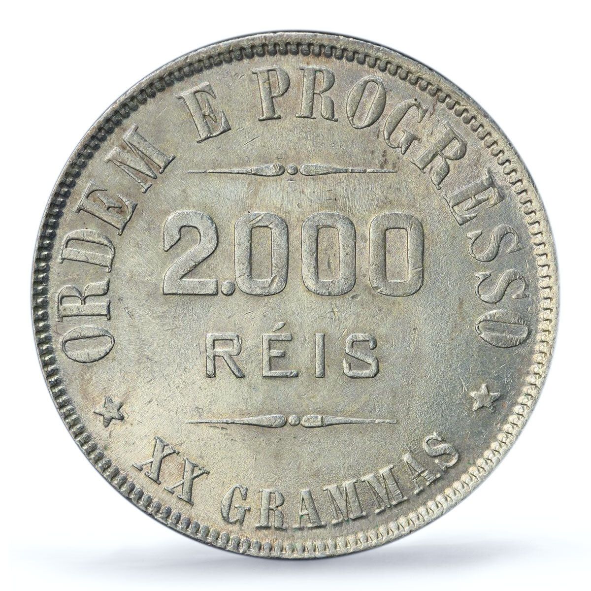 ブラジル 2000 レイス 通常貨幣 リバティヘッド KM 514 AU 58 PCGS 銀貨 1911