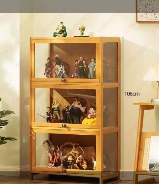 ケース ラック ディスプレイ アクリル ショーケース 棚 ブラック竹枠 透明アクリルキャビネット 大容量 和風 ディスプレイケース 部屋 リビングルーム オフィス 店などに適する 透明感 ブラウン 幅60 cm 3段