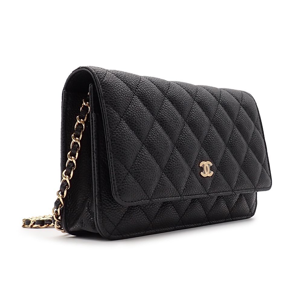 シャネル チェーンウォレット 長財布 ショルダーバッグ キャビアスキン ブラック ゴールド金具 29番台 AP 0250 ♥品