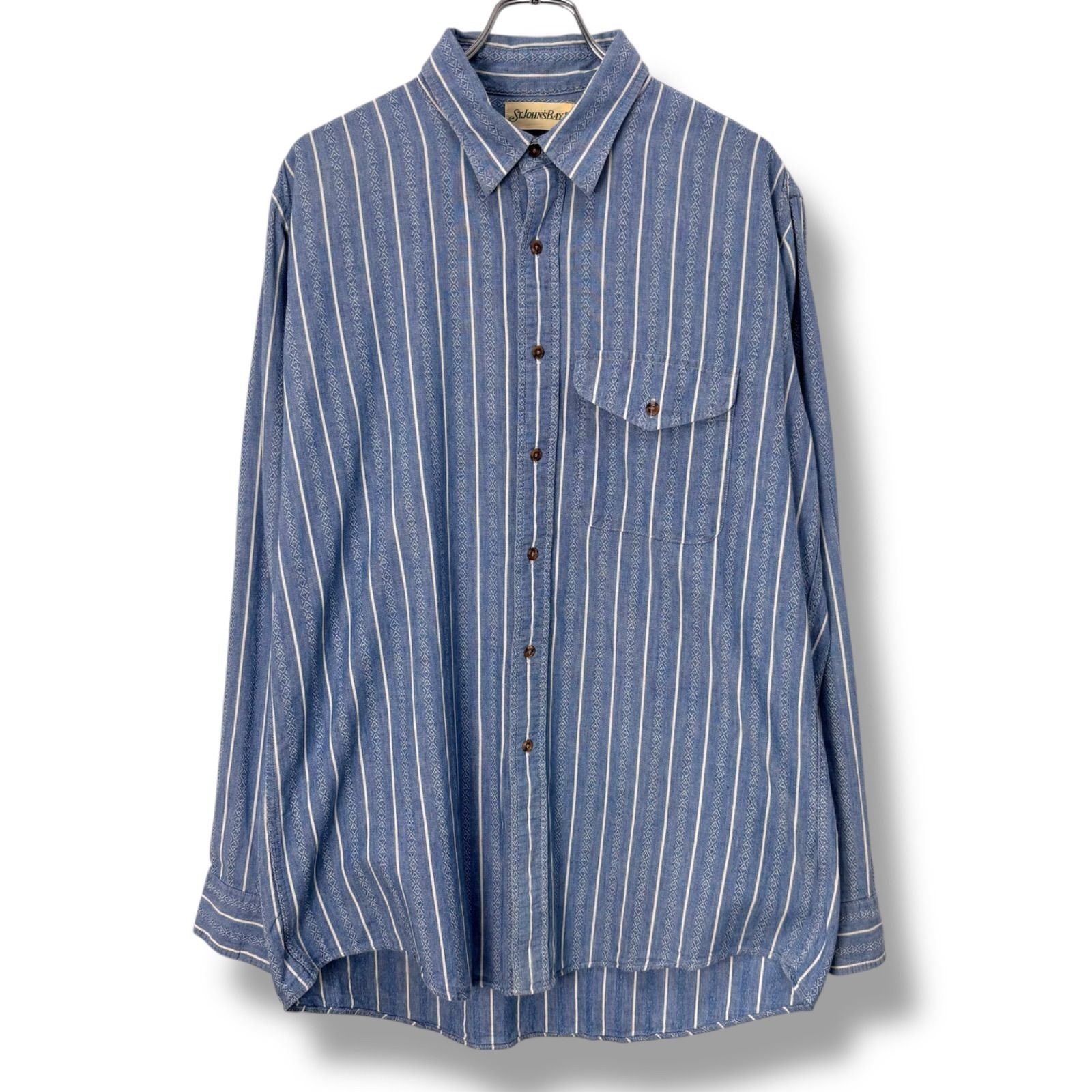 80 s 90 ST.JOHN BAY Stripe Chambray Shirts セントジョンズベイ 80年代 90年代 ストライプ シャンブレー 古着 ヴィンテージ