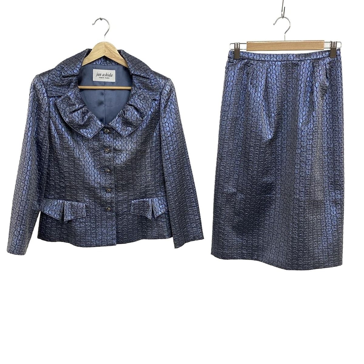JUN ASHIDA ジュンアシダ スカートスーツ レディース ネイビー 光沢感