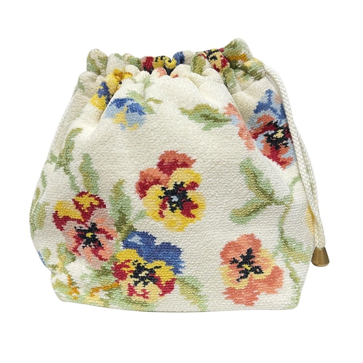 FEILER フェイラー ポーチ - 白×グリーン×マルチ 巾着型 花柄