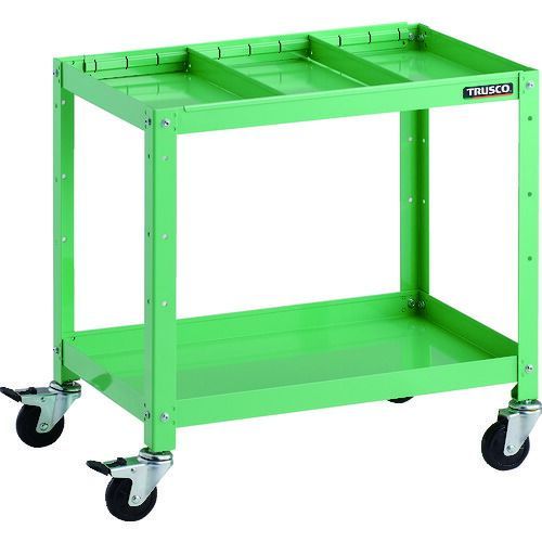 ＴＲＵＳＣＯ ツールワゴン ラビットワゴン ６００Ｘ４００ 仕切２段付 ゴム車輪 ヤンググリーン