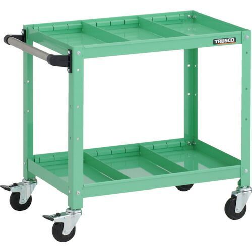 ＴＲＵＳＣＯ ツールワゴン ラビットワゴン ６００Ｘ４００ＸＨ６００ ２段 仕切板２段付 ハンドル付 ゴム車輪 ヤンググリーン