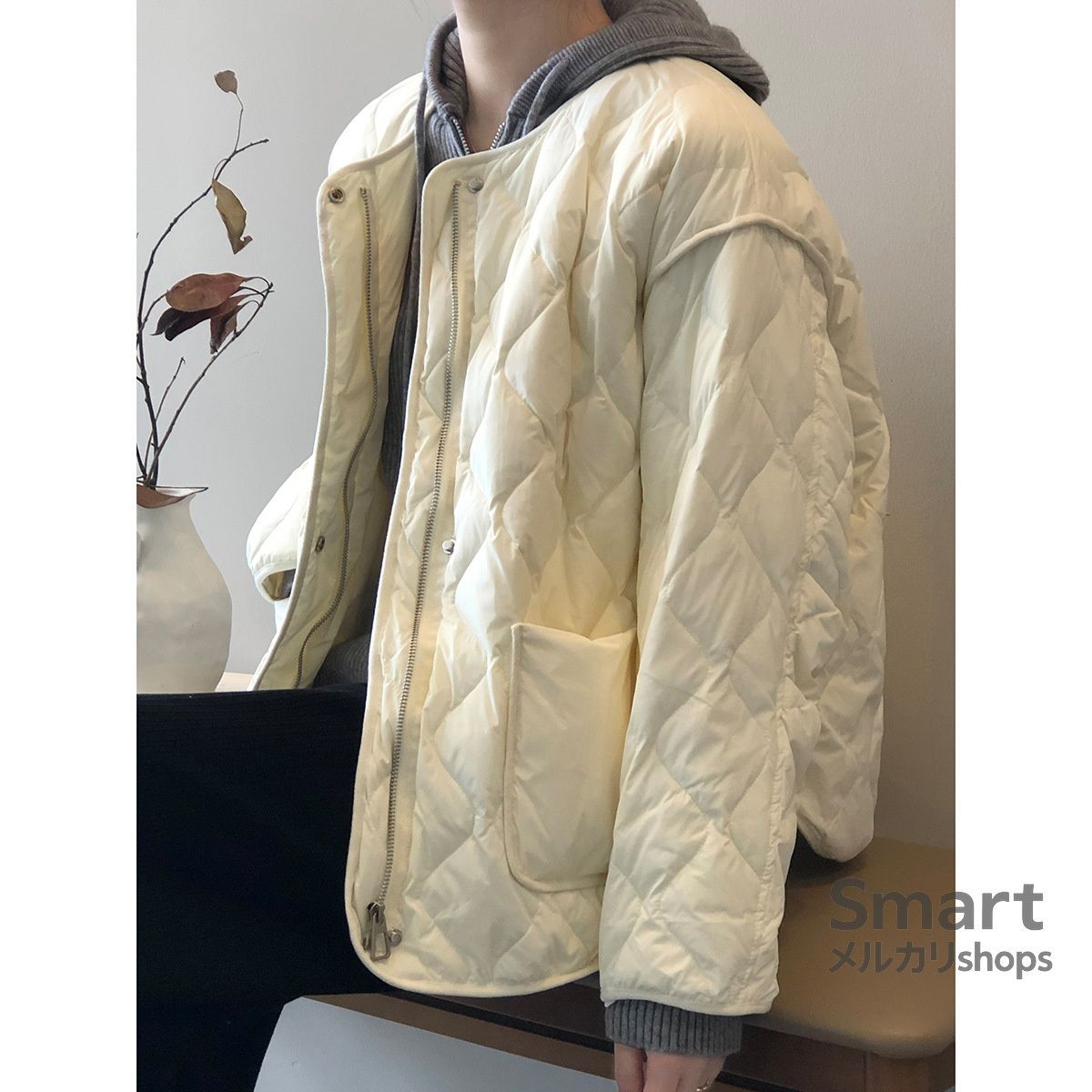 ダウンジャケット レディース ノー キルティング ショート丈 軽量 白ダックダウン 保温 冬服 シンプル M 251128-8