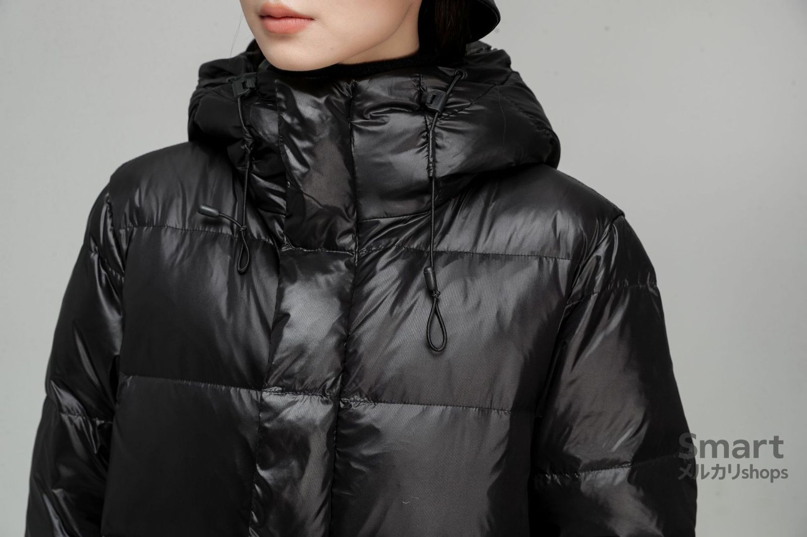 ダウンコート ユニセックス ロング フード付き ブラックゴールド 厚手 保温 カップル 過膝丈 秋冬 アウター M 251128 6