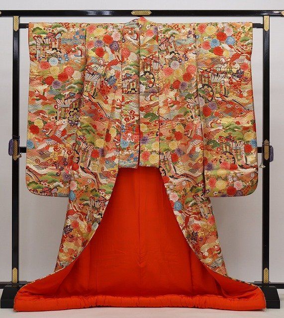 色打掛 鳳凰 御所車 牡丹 波 松 豪華 正絹 b 1637