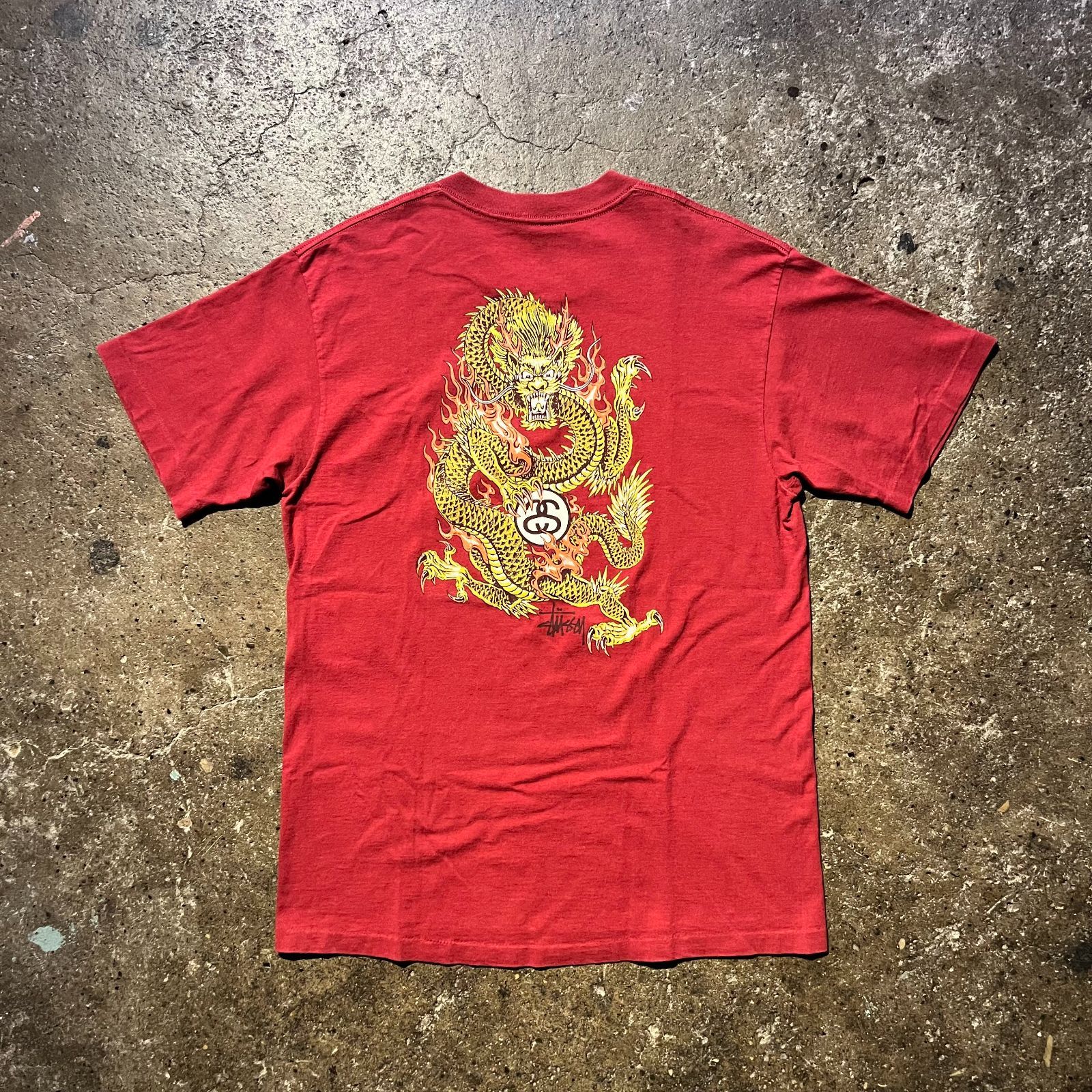 OLD STUSSY 90s USA製 2代目ドラゴンTシャツ レッド オールド