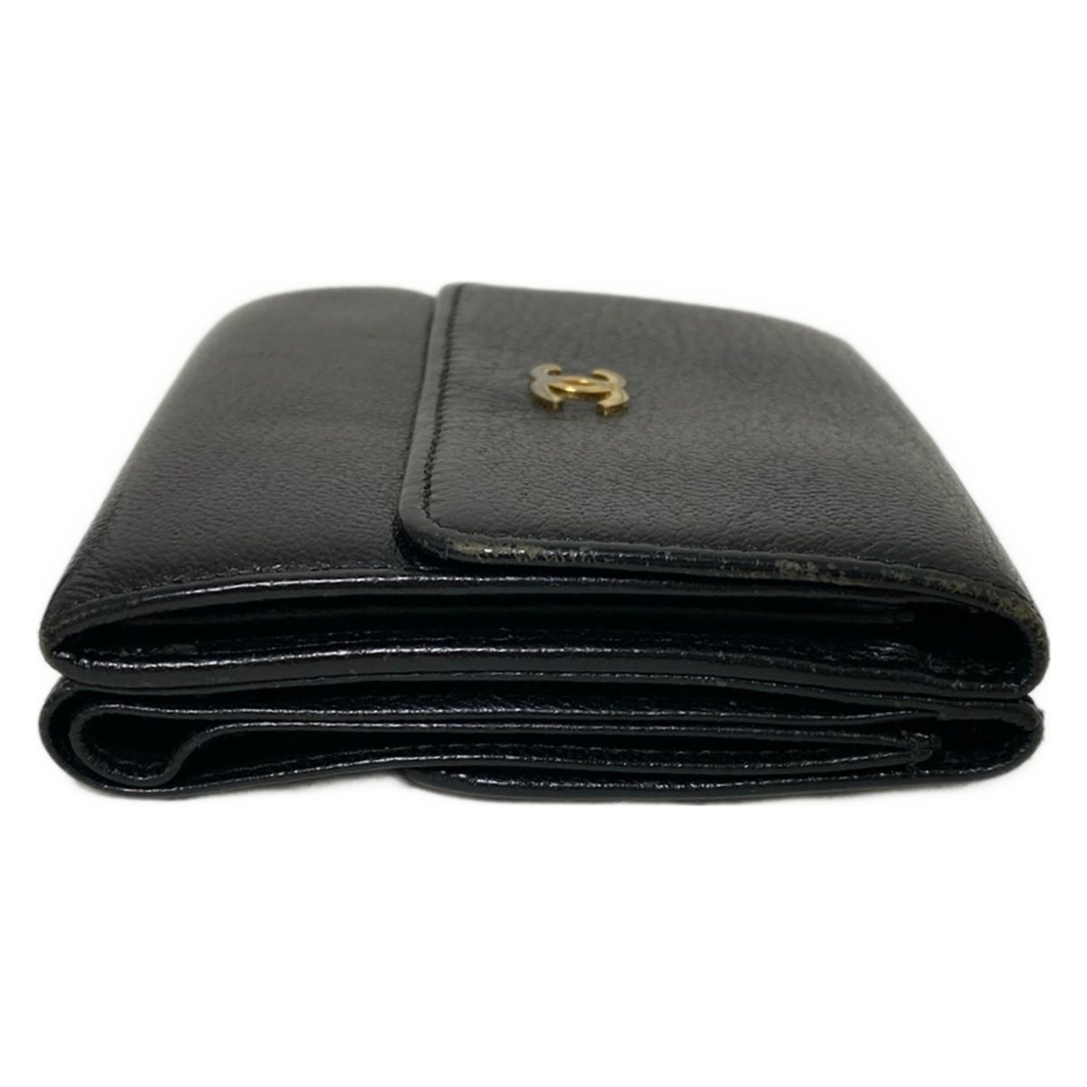 CHANEL(シャネル) Wホック財布 - 黒 ゴールド金具 レザー - メルカリ