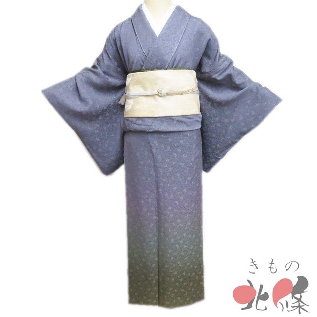 付下げ 付け下げ 訪問着 着物 袷 紋付き 作家物 地模様 暈し 鳩羽色 海松色 身丈166 cm 裄69 L トール きもの北條 A 1301 8