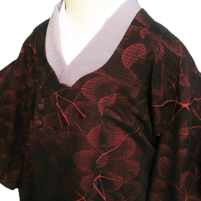 道行コート コート 着物 輪奈織 切りビロード 赤色 黒色 身丈124 5 cm 裄64 きもの北條 A 1301 1