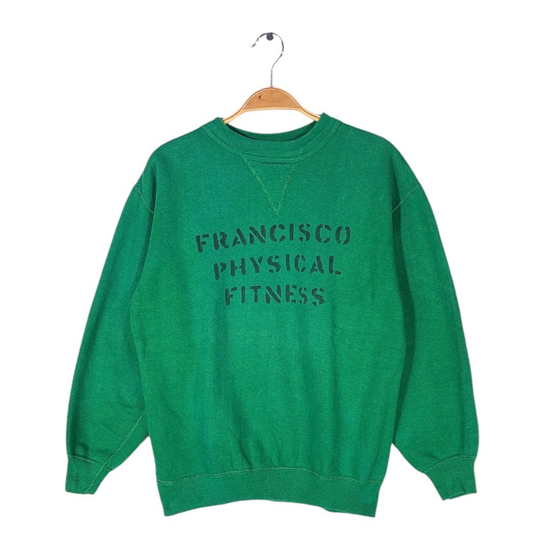 60 s 70 ラッセル ヴィンテージ スウェット ステンシル 前V グリーン RUSSELL サイズM 古着 CF 0989