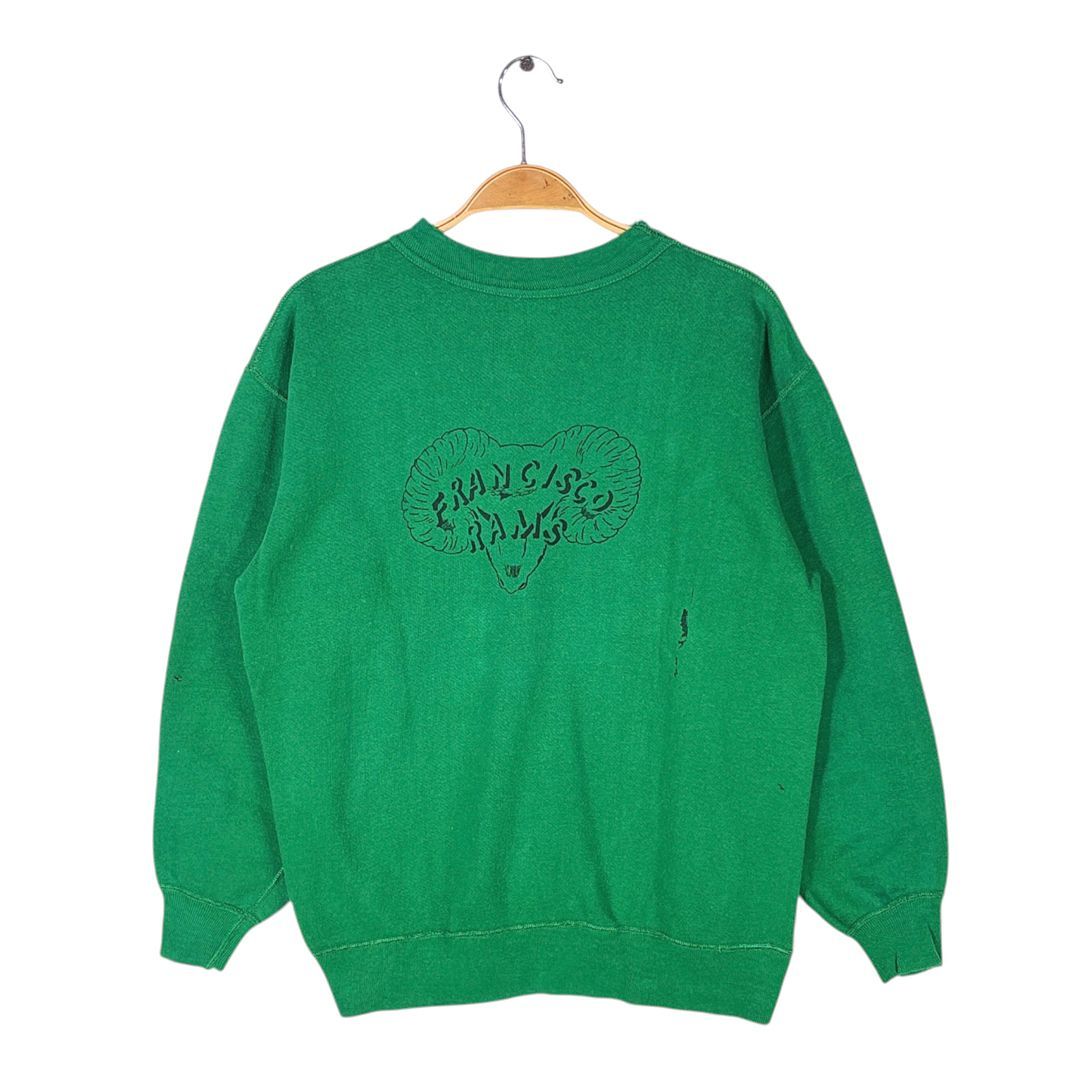 60 s 70 ラッセル ヴィンテージ スウェット ステンシル 前V グリーン RUSSELL サイズM 古着 CF 0989