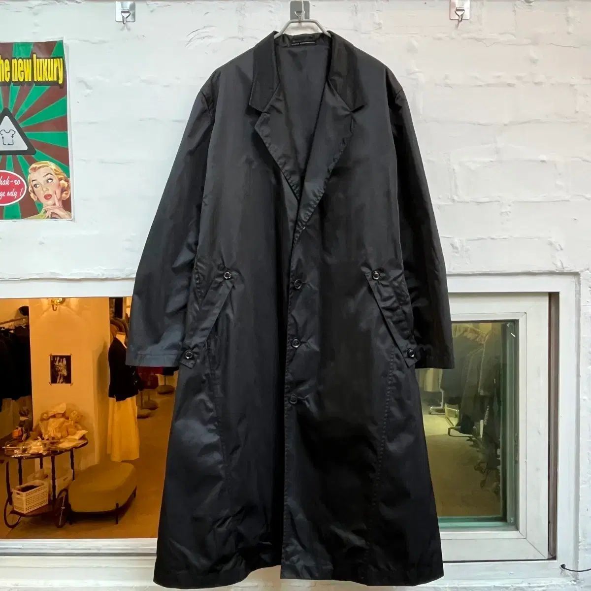 Yohji Yamamoto ナイロン オーバーサイズ トレンチコート ブラック 3