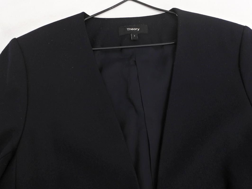 theory セオリー ウール混 ノーカラー ジャケット size2/濃紺