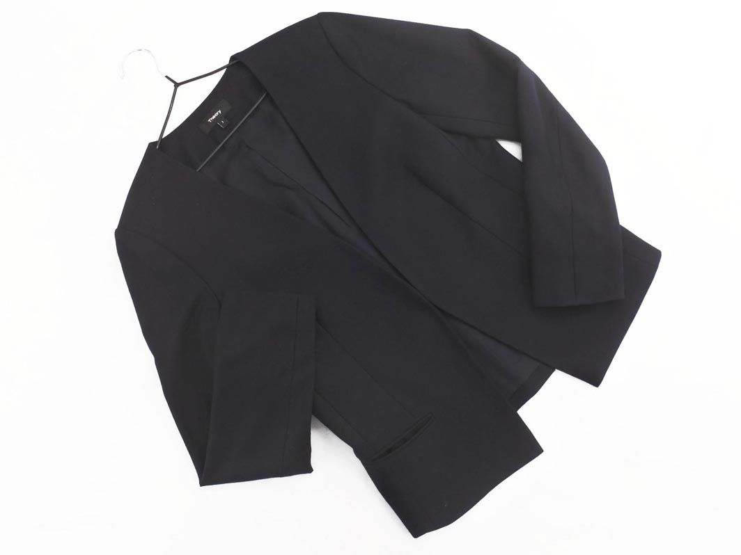 theory セオリー ウール混 ノーカラー ジャケット size2/濃紺