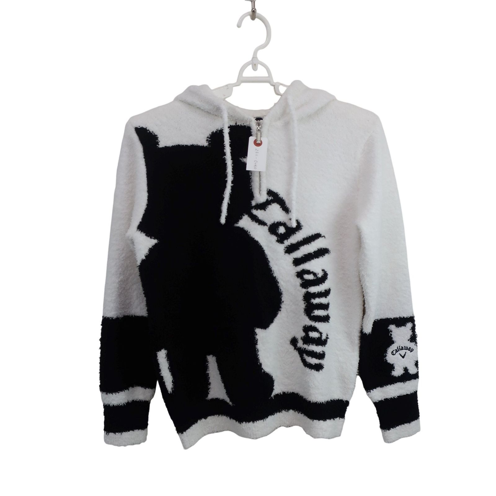 Callaway キャロウェイ ハーフジップボアパーカー 白黒 レディース S ゴルフウェア 2511-0240