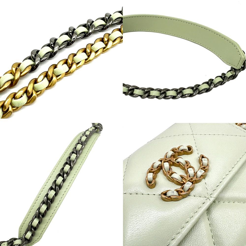 【未使用品】CHANEL シャネル CHANEL19 フラップパース 財布 チェーンウォレット ミニサイズ ラムスキン ライトグリーン　ピスタチオグリーン スリーカラー ヴィンテージ金具 AP1787 チェーンショルダー【ブランドギャラリー東心斎橋店】 未使用品】CHANEL シャネル CHANEL19 フラップコインパース 財布